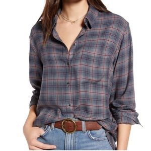 EUC Treasure & Bond (Nordstrom) Plaid Boyfriend Shirt 1X. In blue, coral, & gray